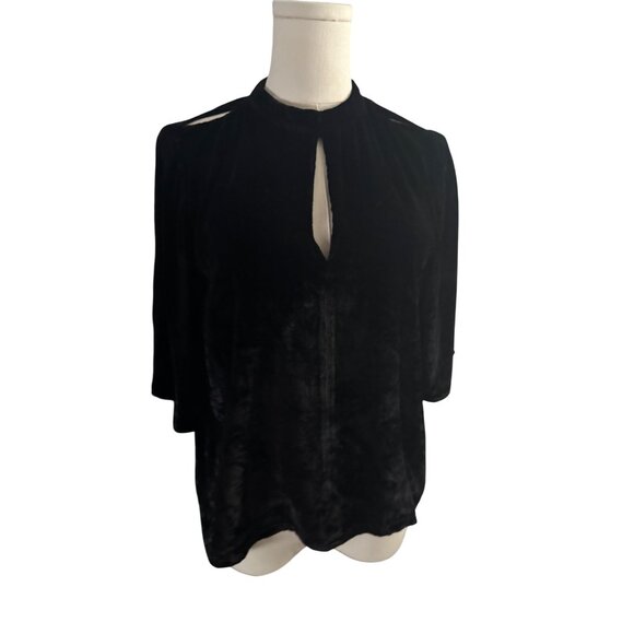 2/$30 J Brand Medium Black Crushed Velvet Dressy Keyhole Flowy Top - Picture 9 of 16